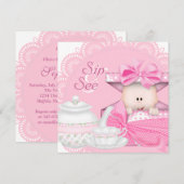 Invitation Fête de bébé fille Rose Sip and See (Devant / Derrière)