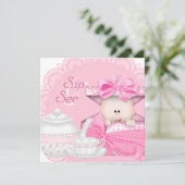Invitation Fête de bébé fille Rose Sip and See (Debout devant)