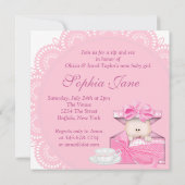 Invitation Fête de bébé fille Rose Sip and See (Dos)