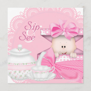 Invitation Fête de bébé fille Rose Sip and See