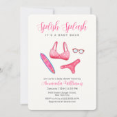 Invitation Fête de Bébé Fille Rose Splish Splash Surf Plage (Devant)