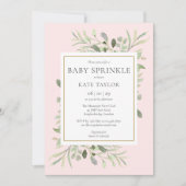 Invitation Fête de bébé fille rose verdure aquarelle (Devant)