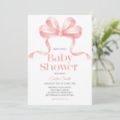 Invitation Fête de bébé fille ruban bow rose  (Debout devant)