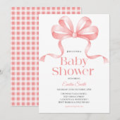 Invitation Fête de bébé fille ruban bow rose  (Devant / Derrière)
