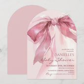 Invitation Fête de Bébé Fille Ruban Rose Coquette (Devant / Derrière)