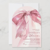 Invitation Fête de Bébé Fille Ruban Rose Coquette (Devant)