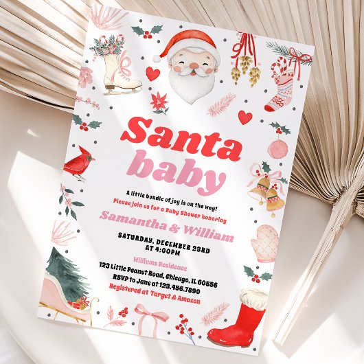 Invitation Fête de bébé fille Santa Baby