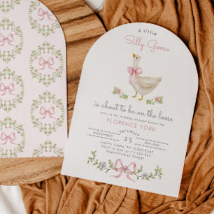 Invitation Fête de bébé fille Silly Goose arc-en-ciel Rose