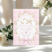 Invitation Fête de bébé fille Silly Goose rose à carreaux