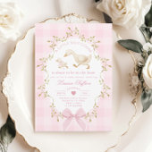 Invitation Fête de bébé fille Silly Goose rose à carreaux