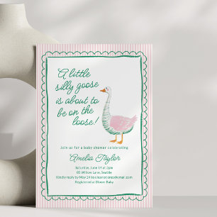 Invitation Fête de bébé Fille Silly Goose Rose Ruban