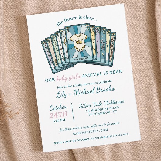 Invitation Fête de Bébé Fille Tarot Impératrice Céleste