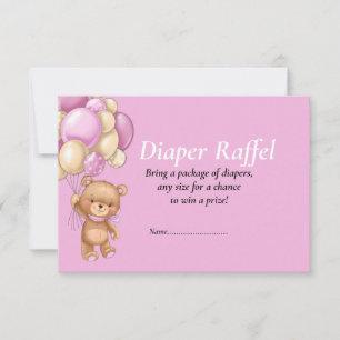 Invitation Fête de bébé Fille Teddy Ballons Lancer de couches