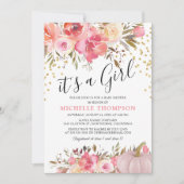 Invitation Fête de bébé fille thème Automne Rose Citrouille (Devant)