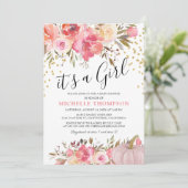 Invitation Fête de bébé fille thème Automne Rose Citrouille (Debout devant)