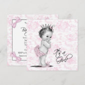 Invitation Fête de bébé fille Toile rose (Devant / Derrière)