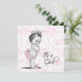 Invitation Fête de bébé fille Toile rose (Debout devant)