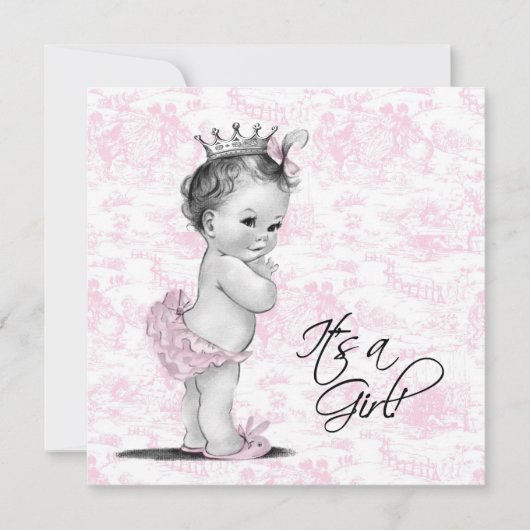 Invitation Fête de bébé fille Toile rose (Devant)