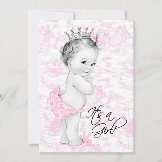 Invitation Fête de bébé fille Toile rose (Devant)