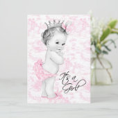 Invitation Fête de bébé fille Toile rose (Debout devant)