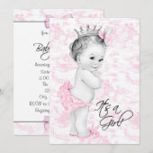 Invitation Fête de bébé fille Toile rose (Devant / Derrière)