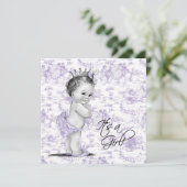 Invitation Fête de bébé fille Toile violette (Debout devant)