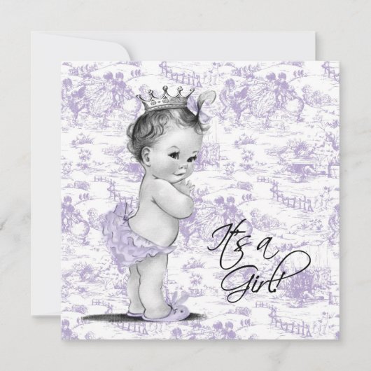 Invitation Fête de bébé fille Toile violette (Devant)