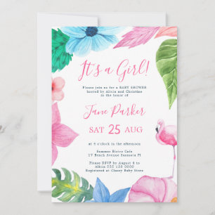 Invitation Fête de bébé fille tropicale florale Luau