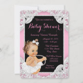 Invitation Fête de bébé fille tutu blanc perle rose noir (Dos)