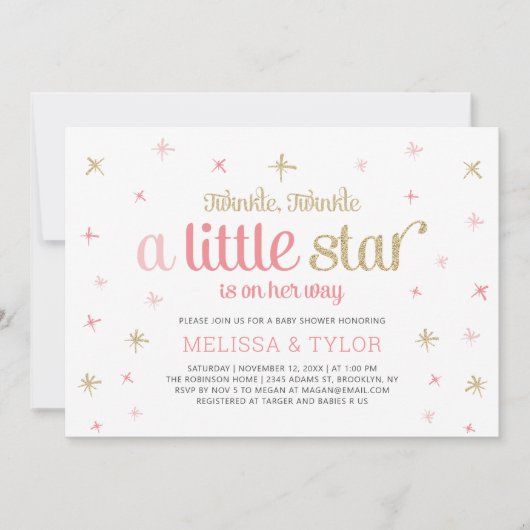 Invitation Fête de Bébé Fille Twinkle Little Star, Sprinkle (Devant)