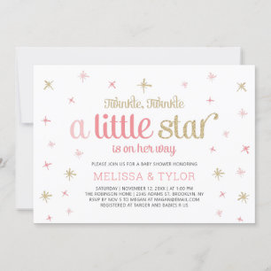 Invitation Fête de Bébé Fille Twinkle Little Star, Sprinkle