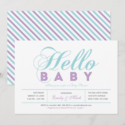 Invitation Fête de Bébé Fille Typographie Moderne, Gouttes de (Devant / Derrière)