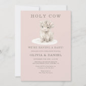Invitation Fête de Bébé Fille Vache Highland Rose (Devant)
