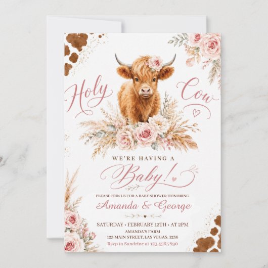 Invitation Fête de Bébé Fille Vache Sacrée (Devant)