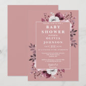 Invitation Fête de bébé Fleur de campagne à l'aquarelle Rose (Devant / Derrière)