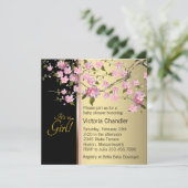Invitation Fête de Bébé Fleur de Cerisier Rose Élégante (Debout devant)