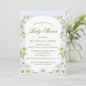 Invitation Fête de bébé Fleur de Daisy Aquarelle Bleu Clair (Debout devant)