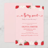 Invitation Fête de Bébé Fleur de Fraise Rose (Devant / Derrière)