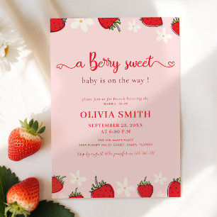 Invitation Fête de Bébé Fleur de Fraise Rose