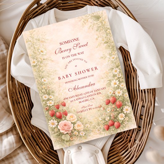 Invitation Fête de Bébé Fleur de Fraisier