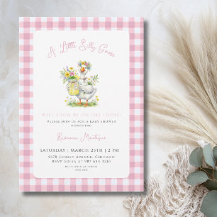 Invitation Fête de Bébé Fleur de Gingham Rose Fouille Canard