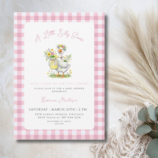 Invitation Fête de Bébé Fleur de Gingham Rose Fouille Canard