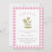 Invitation Fête de Bébé Fleur de Gingham Rose Fouille Canard (Devant)