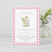 Invitation Fête de Bébé Fleur de Gingham Rose Fouille Canard (Debout devant)