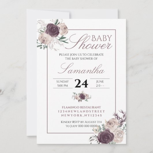 Invitation Fête de Bébé Fleur de Prunier Bébé en Fleur (Devant)