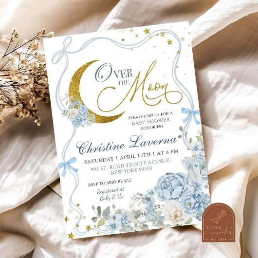 Invitation Fête de bébé Fleur d'Hydrangea Bleu Au-Dessus de l