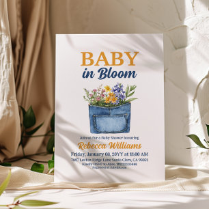 Invitation Fête de bébé Fleur Jaune Denim Pocket Baby en fleu