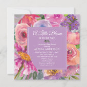 Invitation Fête de Bébé Fleur Little Bloom Rose Violet (Devant)