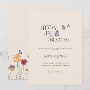 Invitation Fête de Bébé Fleur Papillon Pastel