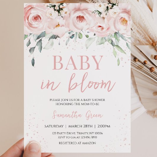 Invitation Fête de Bébé Fleur Rose
